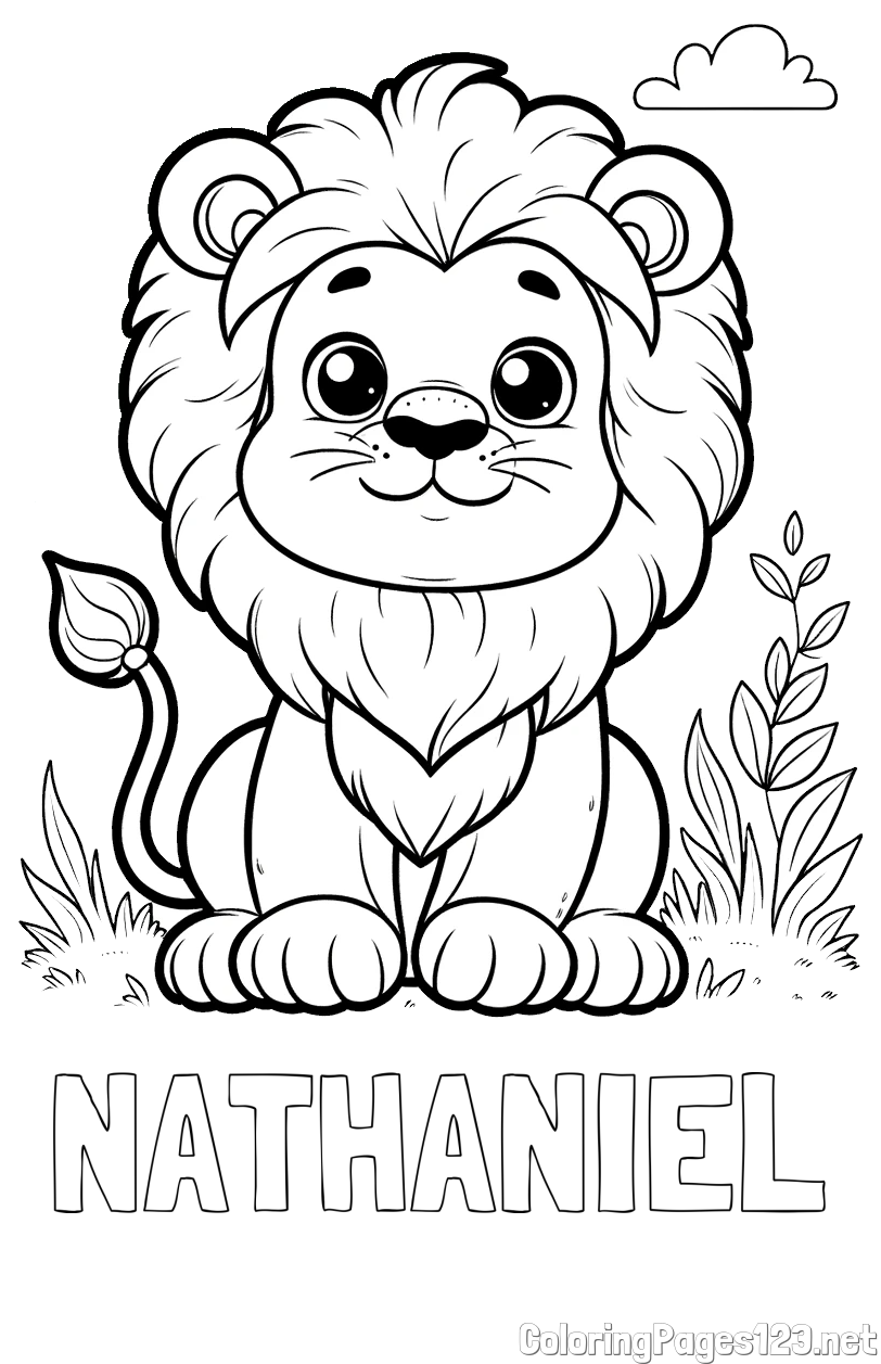 NATHANIEL Coloring Page and Cute Baby Lion Coloring Page