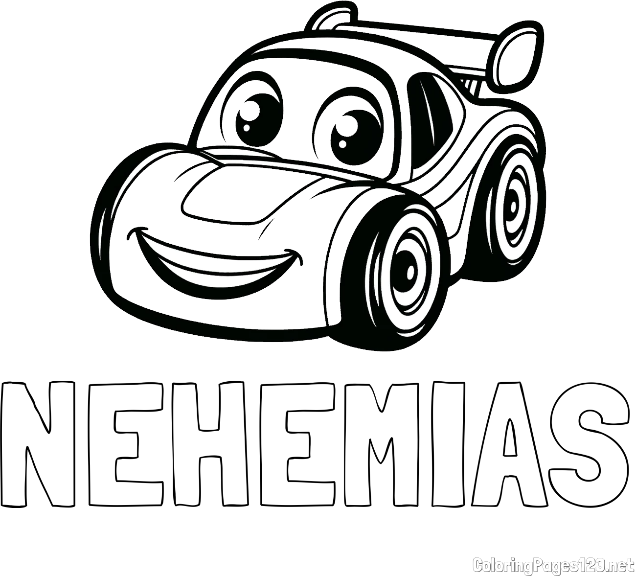 NEHEMIAS Coloring Page and Children's Printable Coloring Page of a Racing Car