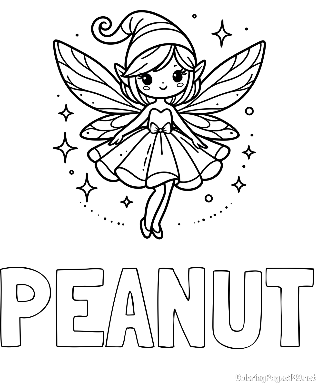 PEANUT Coloring Page and Children's Coloring Page of a Wonderful Fairy