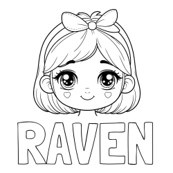Online Created Coloring Page - RAVEN Coloring Page and Cute Girl Face with Bow in Hair Coloring Page