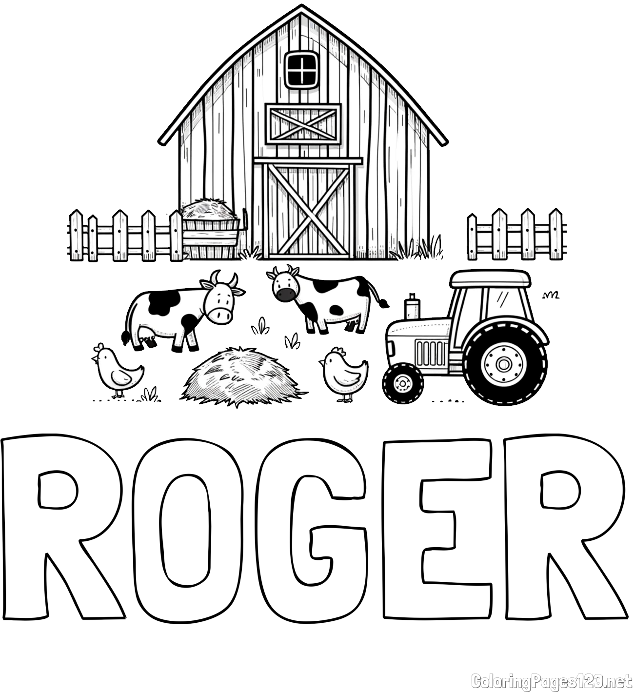 ROGER Coloring Page and Kids Farm Coloring Page