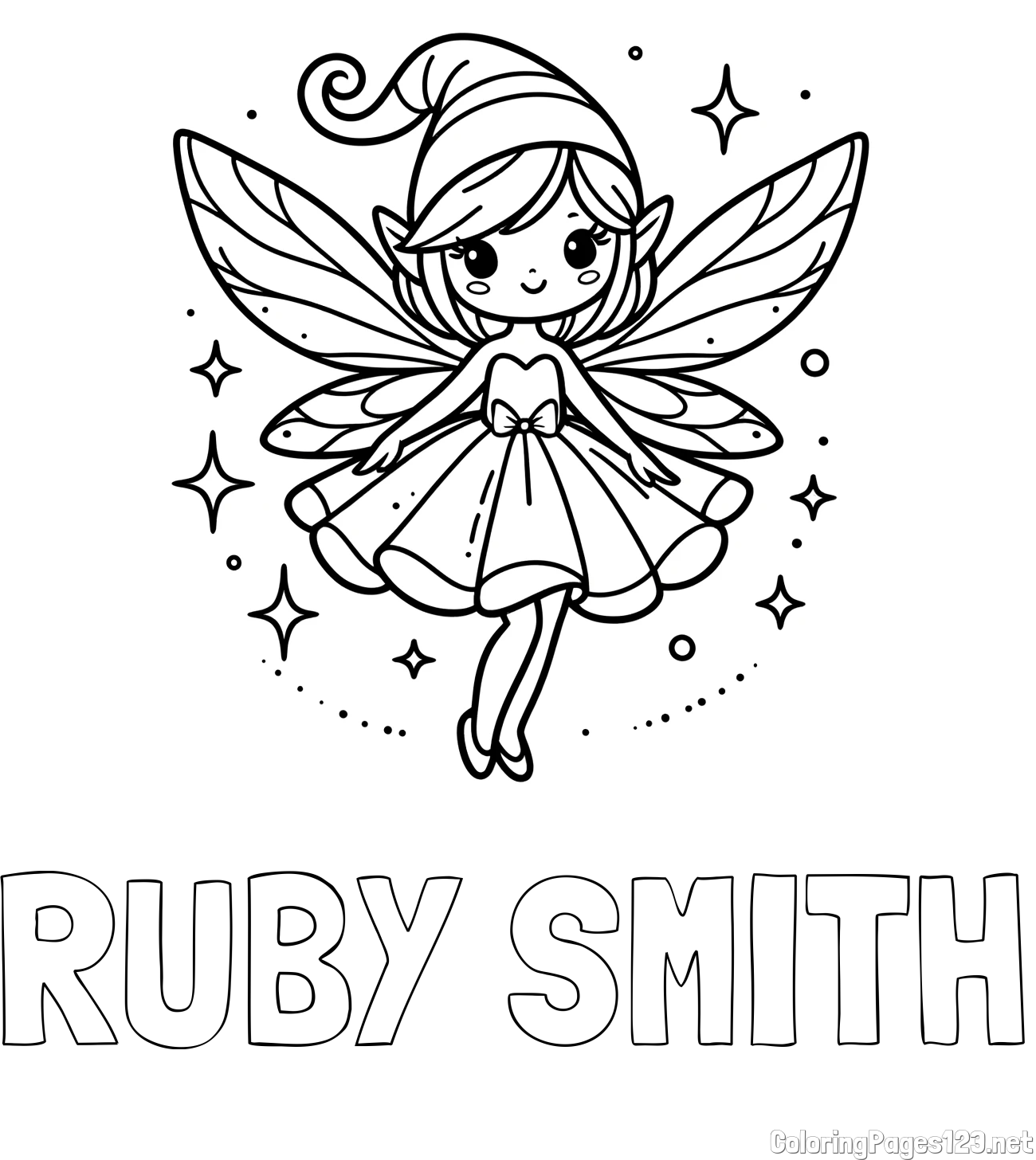 RUBY SMITH Coloring Page and Children's Coloring Page of a Wonderful Fairy