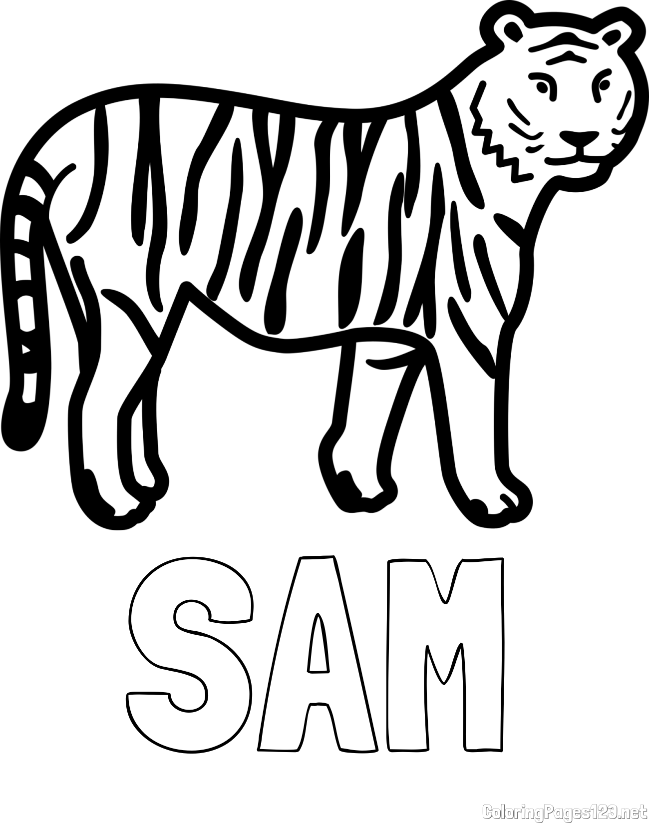 SAM Coloring Page and Easy Tiger Coloring Page
