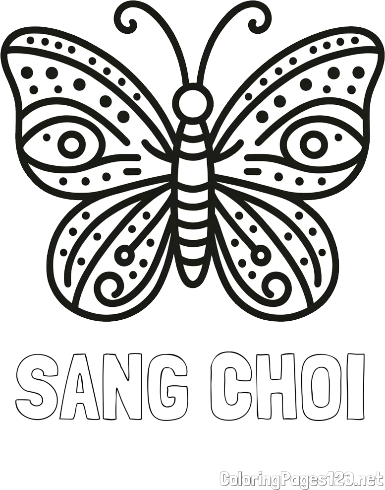 SANG CHOI Coloring Page and Butterfly Coloring Page (Simple)