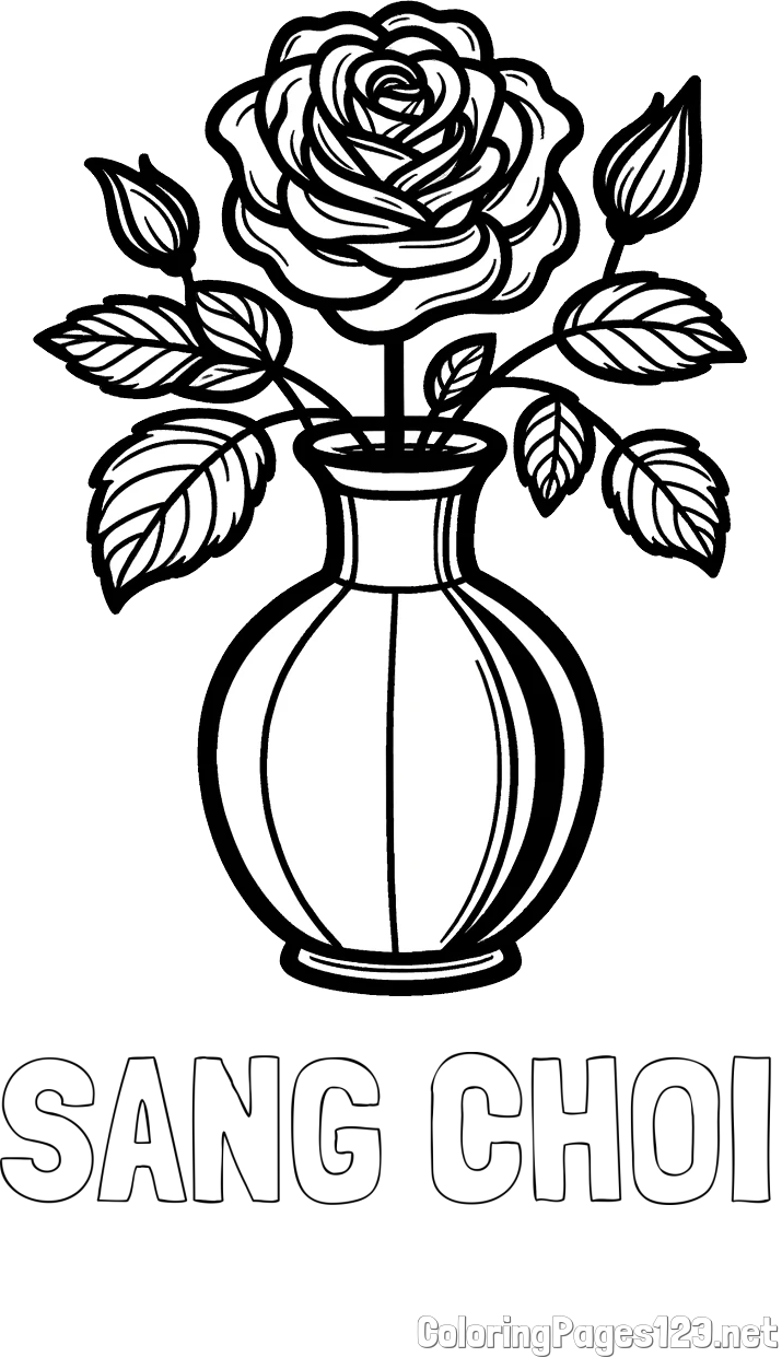 SANG CHOI Coloring Page and Roses in a Vase Coloring Page