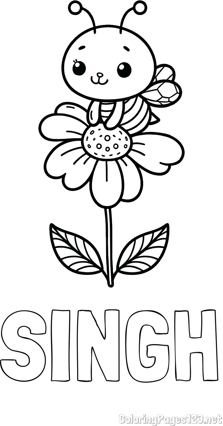 SINGH Coloring Page and Coloring Page of a Cute Bee on a Flower