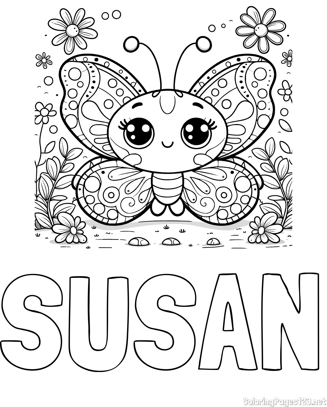 SUSAN Coloring Page and Cute Butterfly Coloring Page