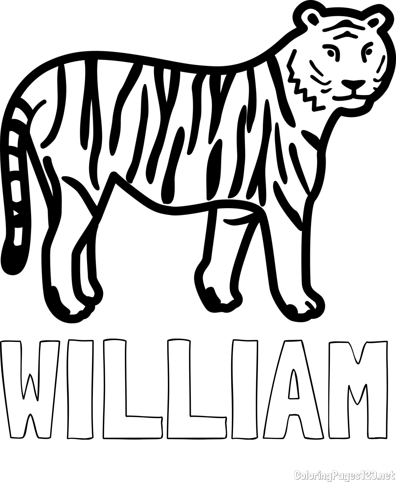 WILLIAM Coloring Page and Easy Tiger Coloring Page