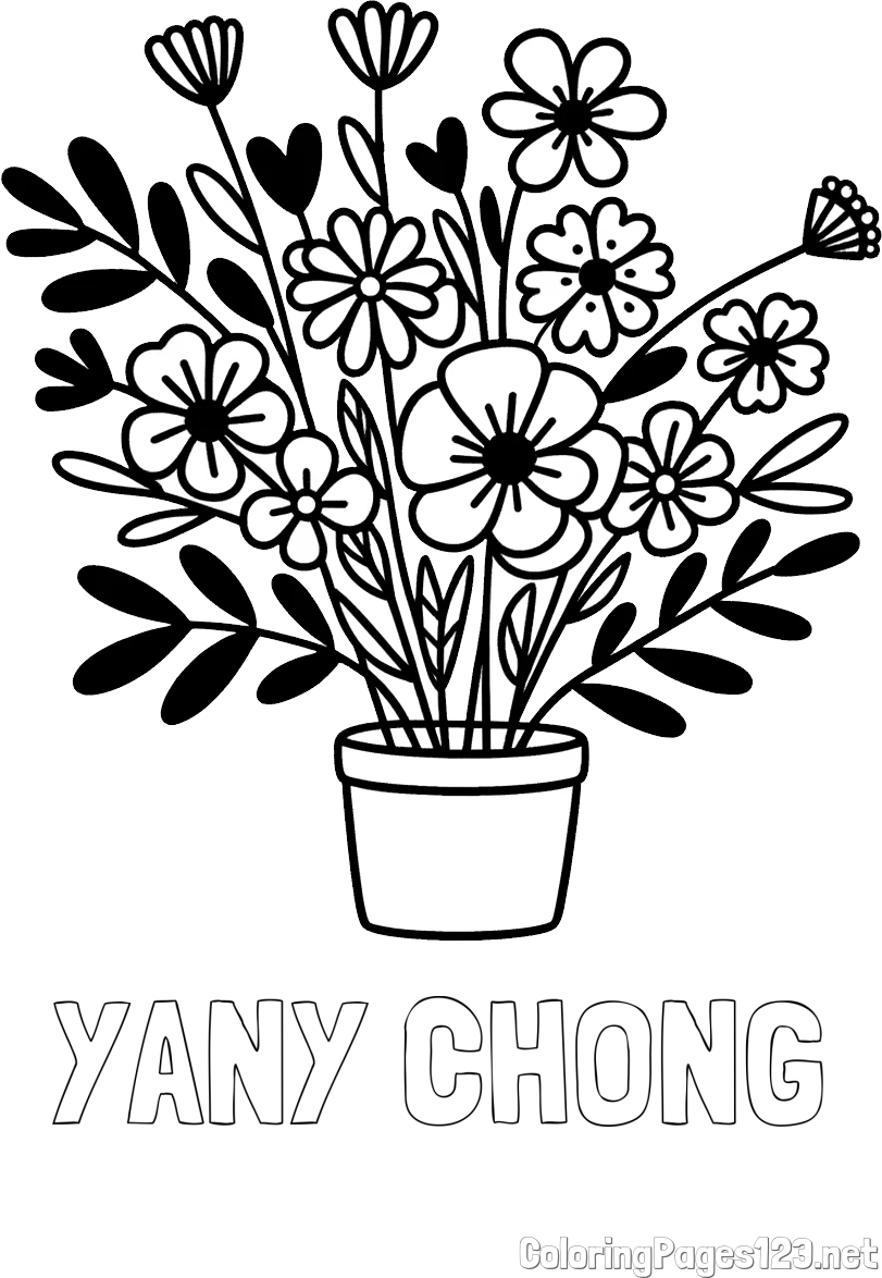 YANY CHONG Coloring Page and Easy Flower Bouquet Coloring Page