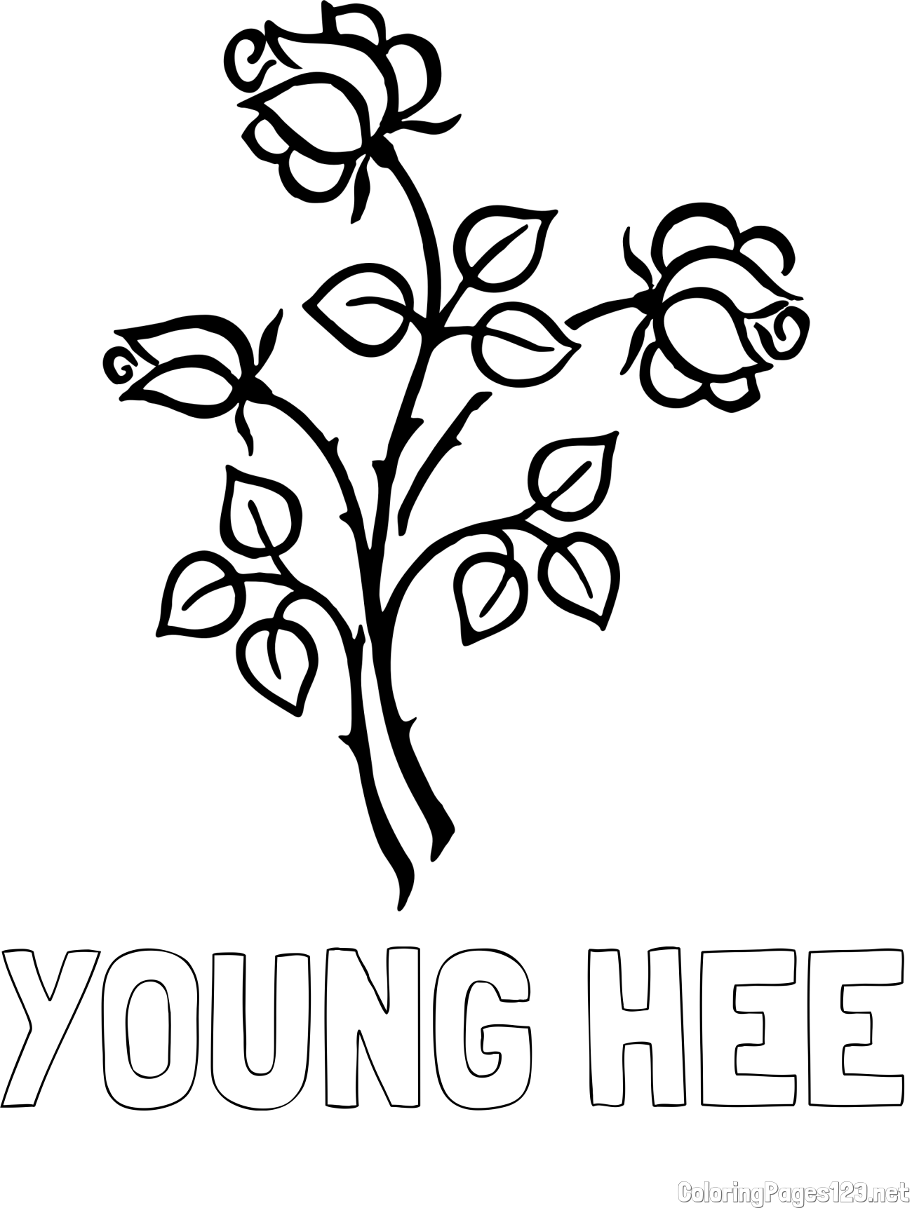 YOUNG HEE Coloring Page and Simple Roses Coloring Page