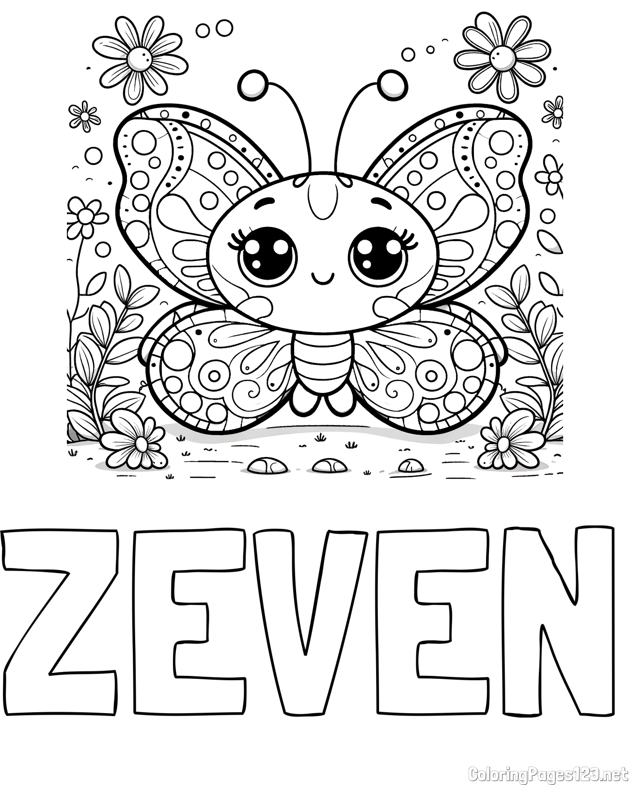 ZEVEN Coloring Page and Cute Butterfly Coloring Page