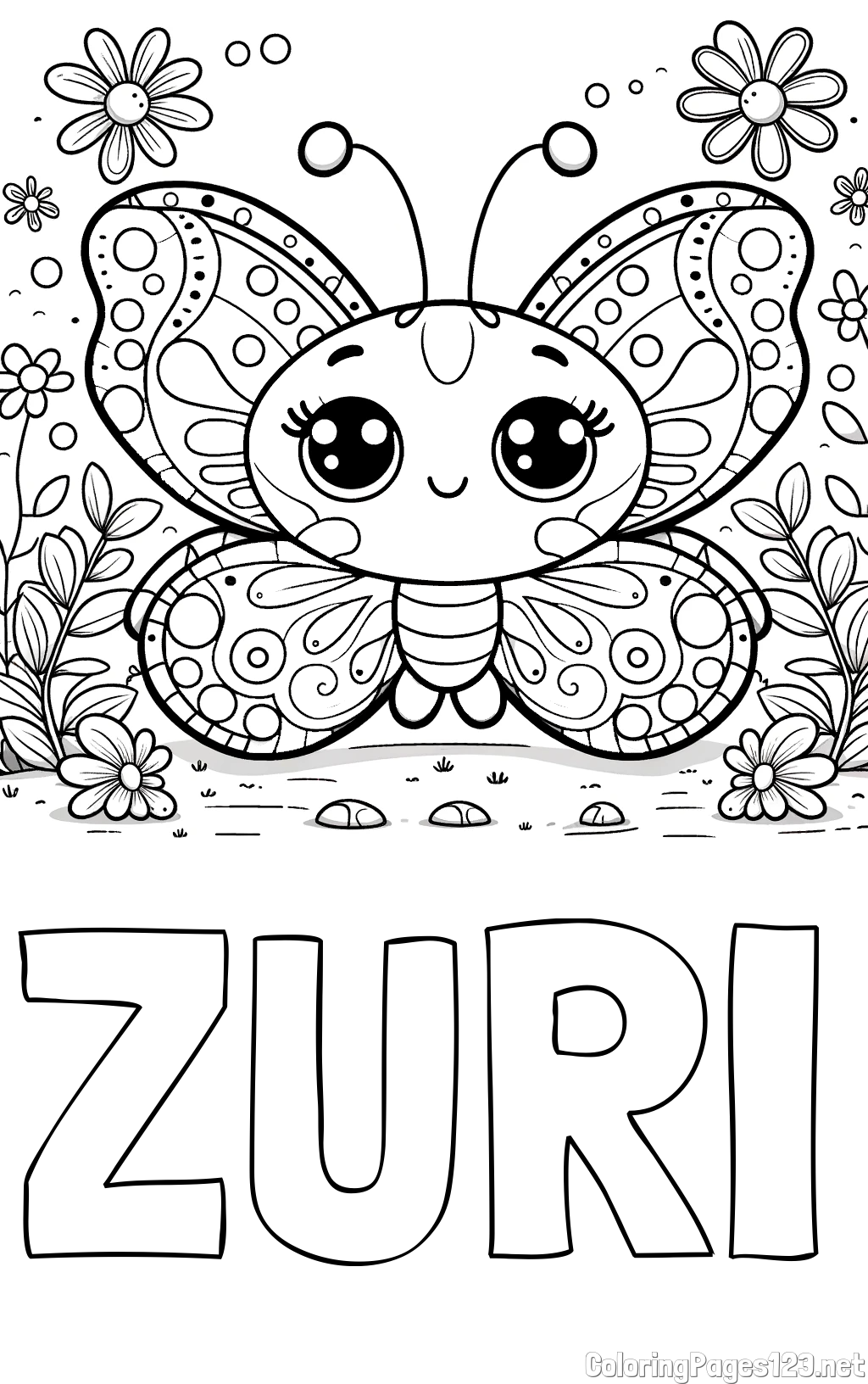 ZURI Coloring Page and Cute Butterfly Coloring Page