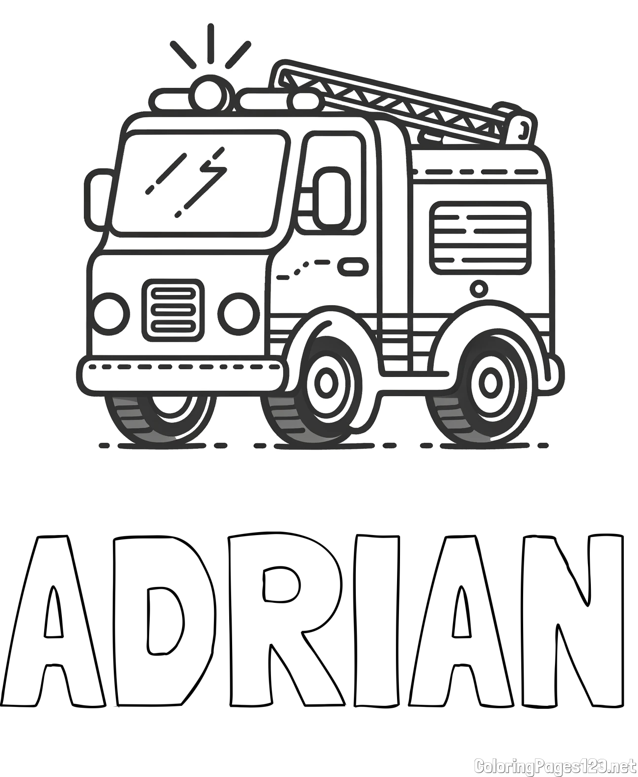 ADRIAN Coloring Page and Easy Coloring Page of a Fire Truck
