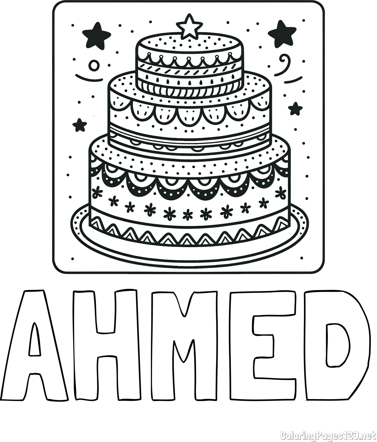 AHMED Coloring Page and Big Cake Coloring Page