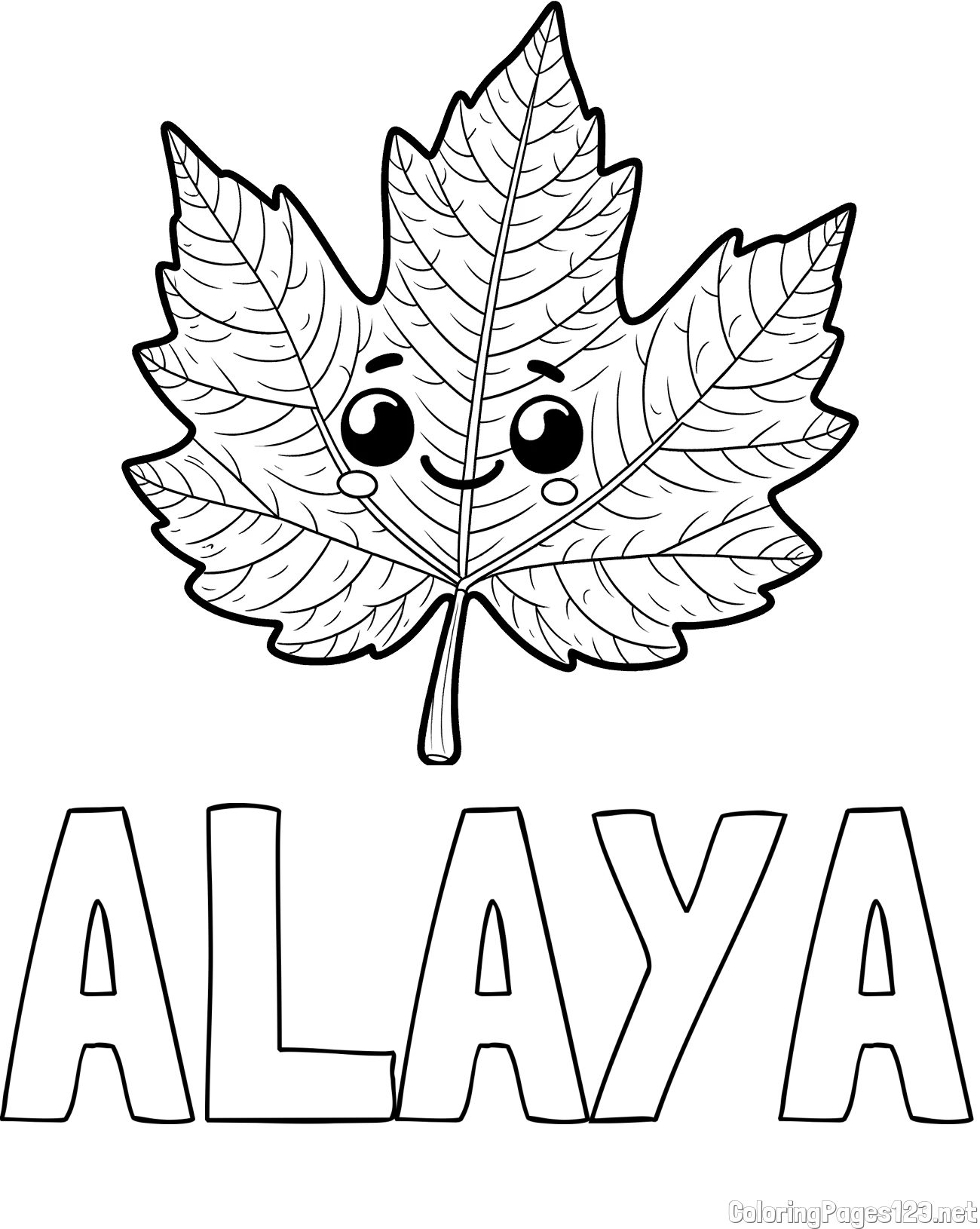 ALAYA Coloring Page and Smiling Leaf Coloring Page for Kids