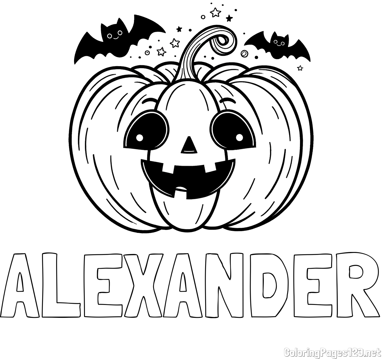 ALEXANDER Coloring Page and Halloween Pumpkin and Bats Coloring Page