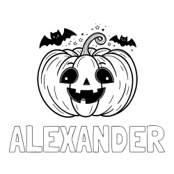 Online Created Coloring Page - ALEXANDER Coloring Page and Halloween Pumpkin and Bats Coloring Page