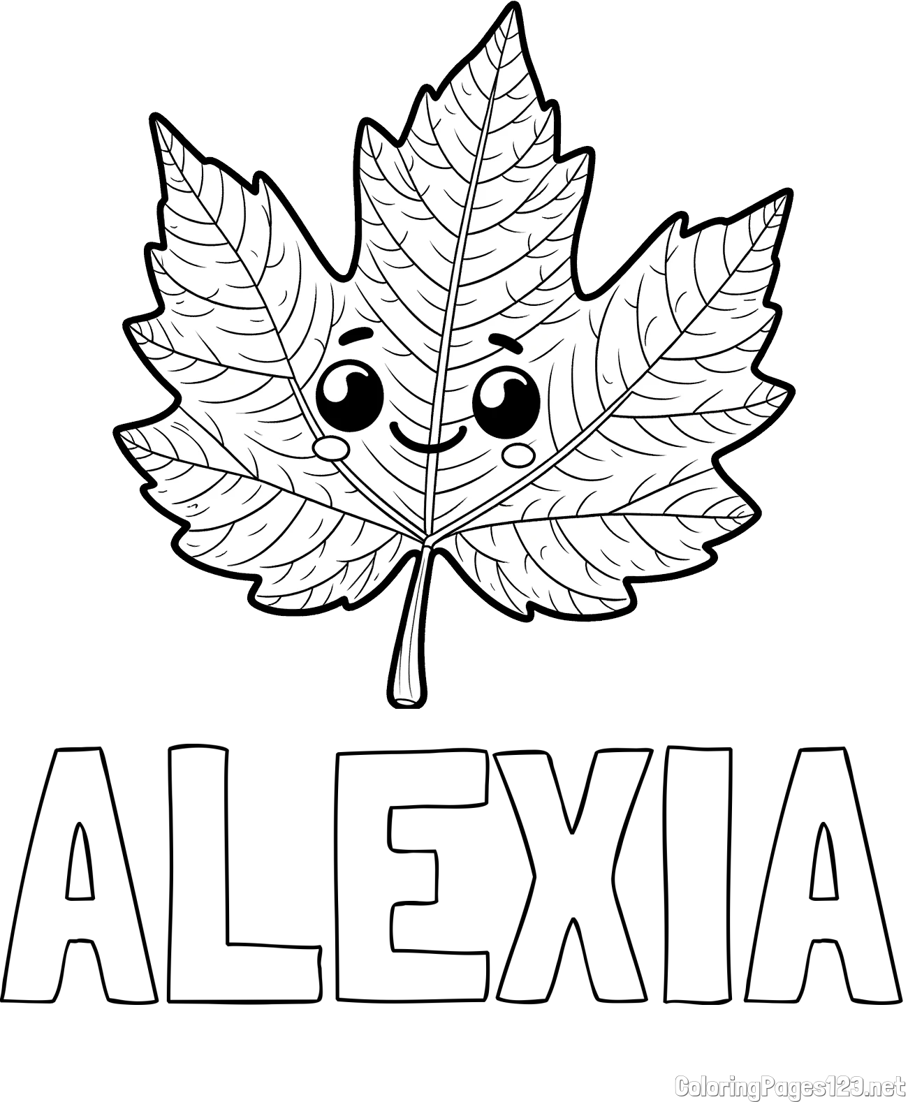 ALEXIA Coloring Page and Smiling Leaf Coloring Page for Kids