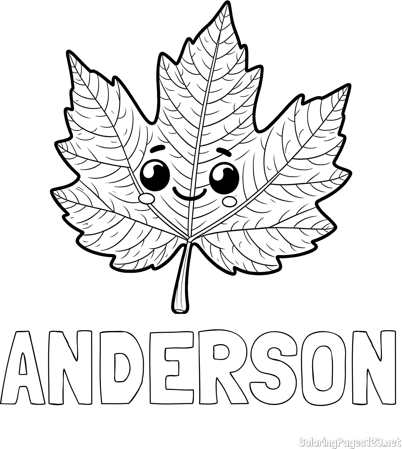 ANDERSON Coloring Page and Smiling Leaf Coloring Page for Kids