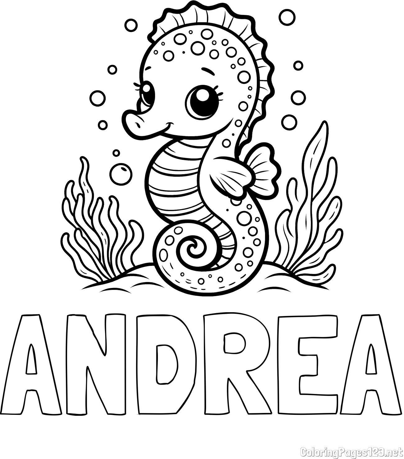 ANDREA Coloring Page and Cute Seahorse Coloring Page