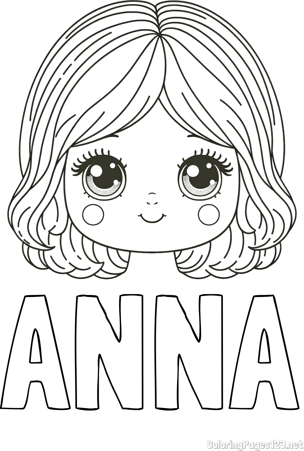 ANNA Coloring Page and Cute Girl Face Coloring Page