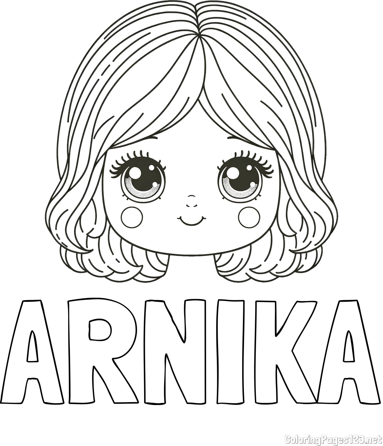 ARNIKA Coloring Page and Cute Girl Face Coloring Page