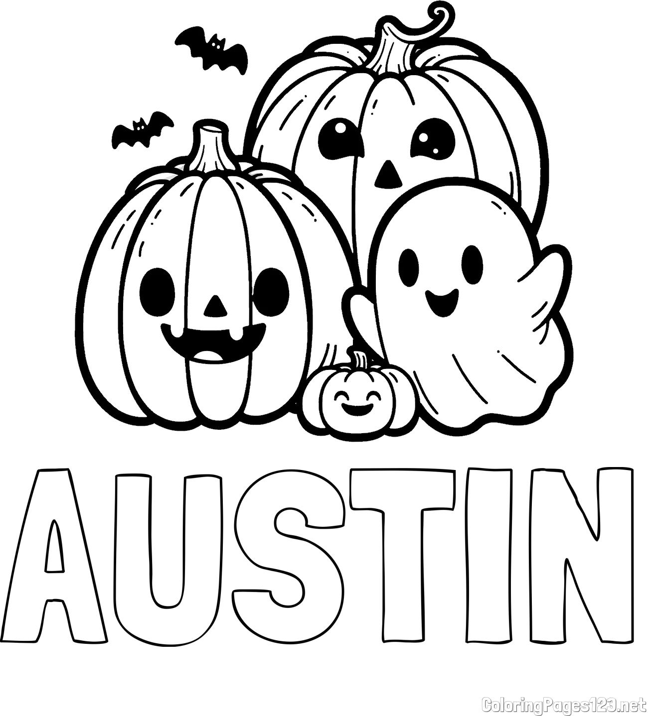 AUSTIN Coloring Page and Halloween Pumpkin and Ghost Coloring Page