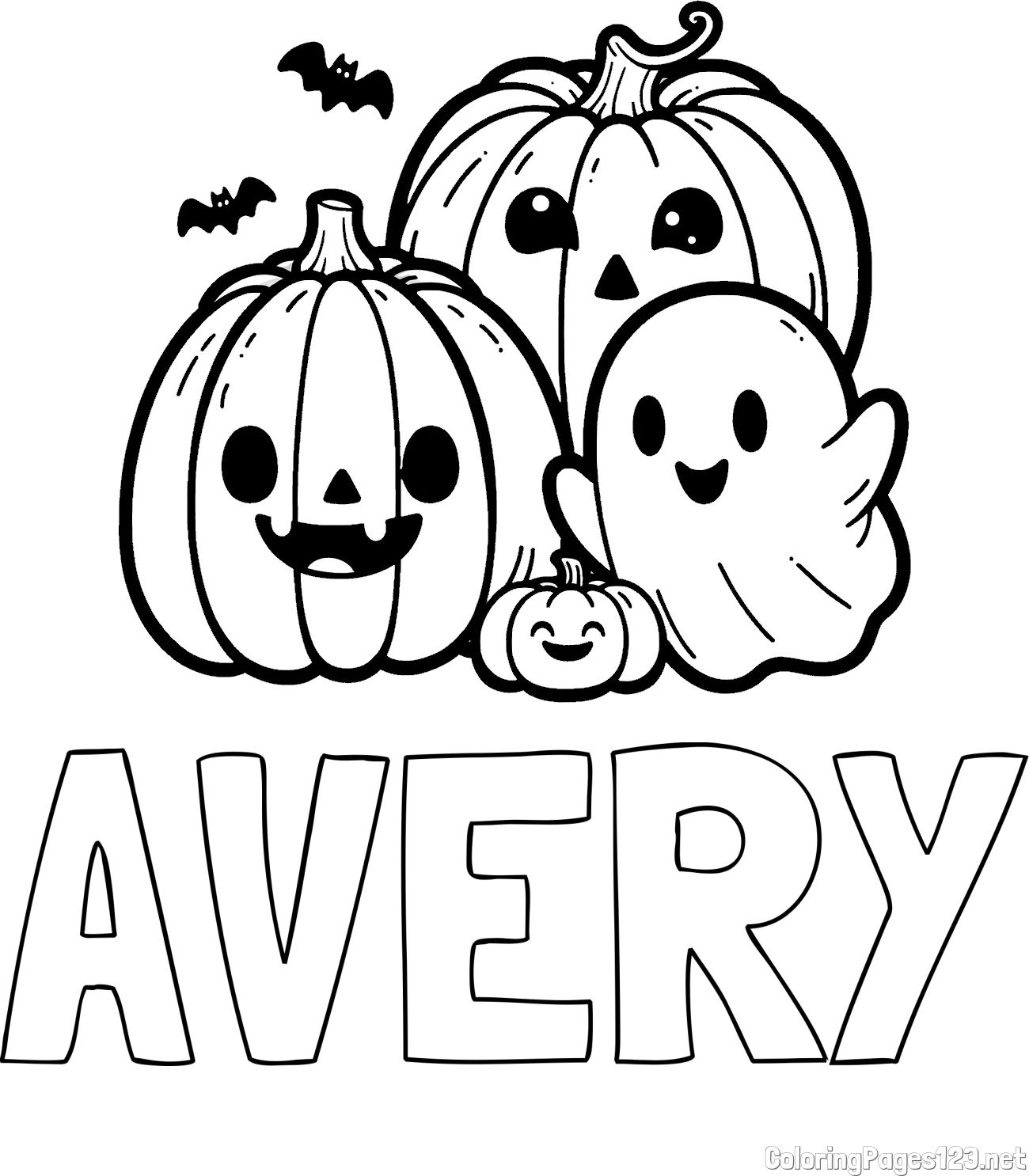 AVERY Coloring Page and Halloween Pumpkin and Ghost Coloring Page