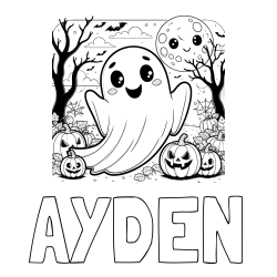 Online Created Coloring Page - AYDEN Coloring Page and Halloween Coloring Page of a Ghost with Pumpkins