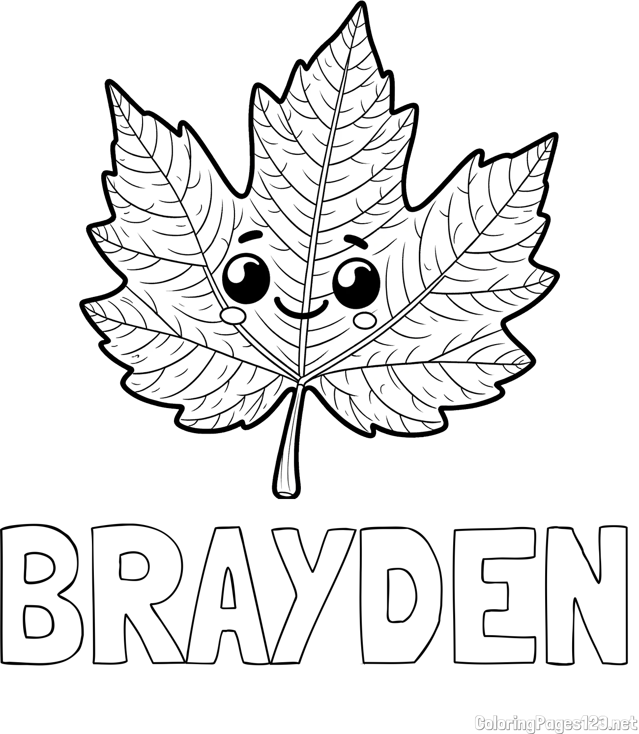 BRAYDEN Coloring Page and Smiling Leaf Coloring Page for Kids