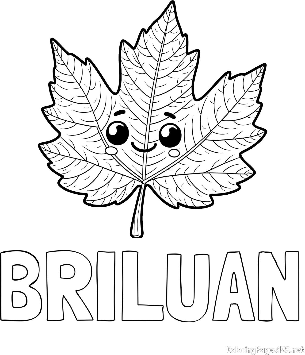 BRILUAN Coloring Page and Smiling Leaf Coloring Page for Kids