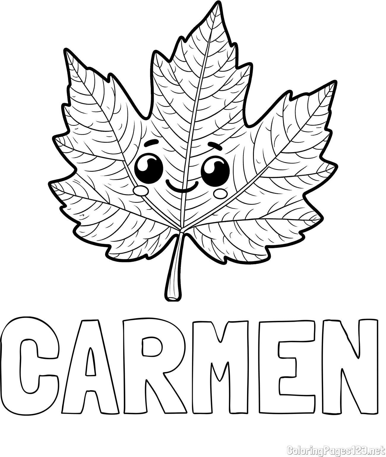 CARMEN Coloring Page and Smiling Leaf Coloring Page for Kids