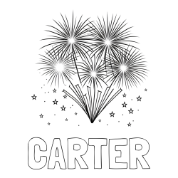 Online Created Coloring Page - CARTER Coloring Page and Big Fireworks with Stars Coloring Page