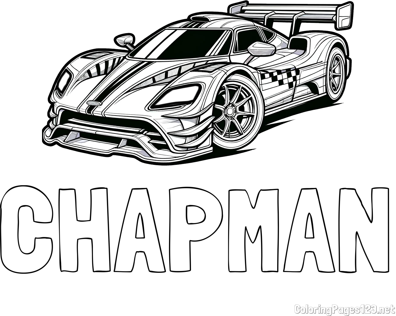 CHAPMAN Coloring Page and Coloring Page of a Futuristic Racing Car