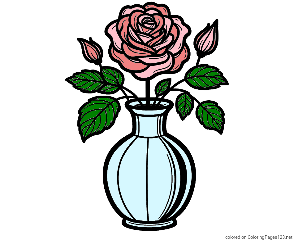 Colored coloring page - Roses in a Vase Coloring Page
