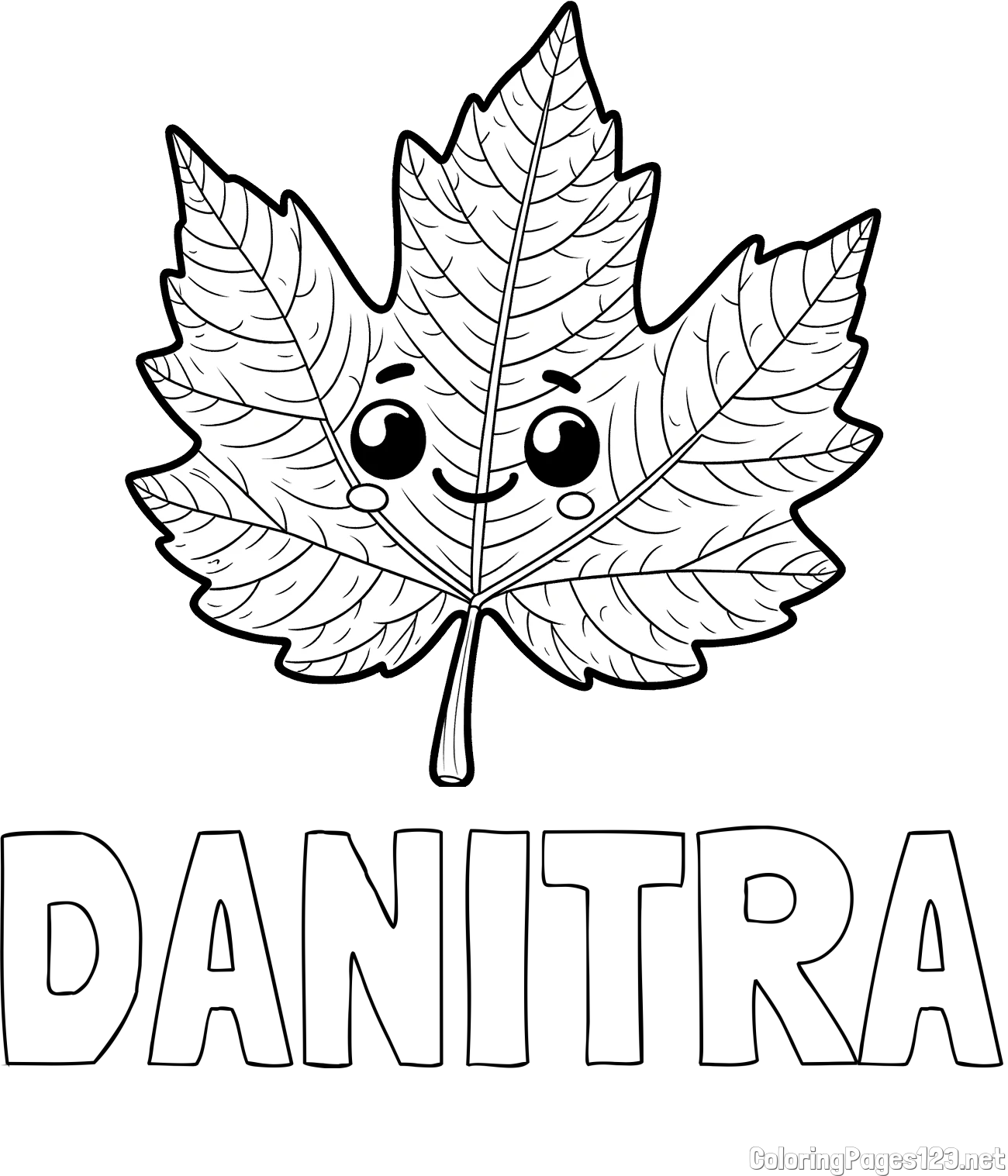 DANITRA Coloring Page and Smiling Leaf Coloring Page for Kids