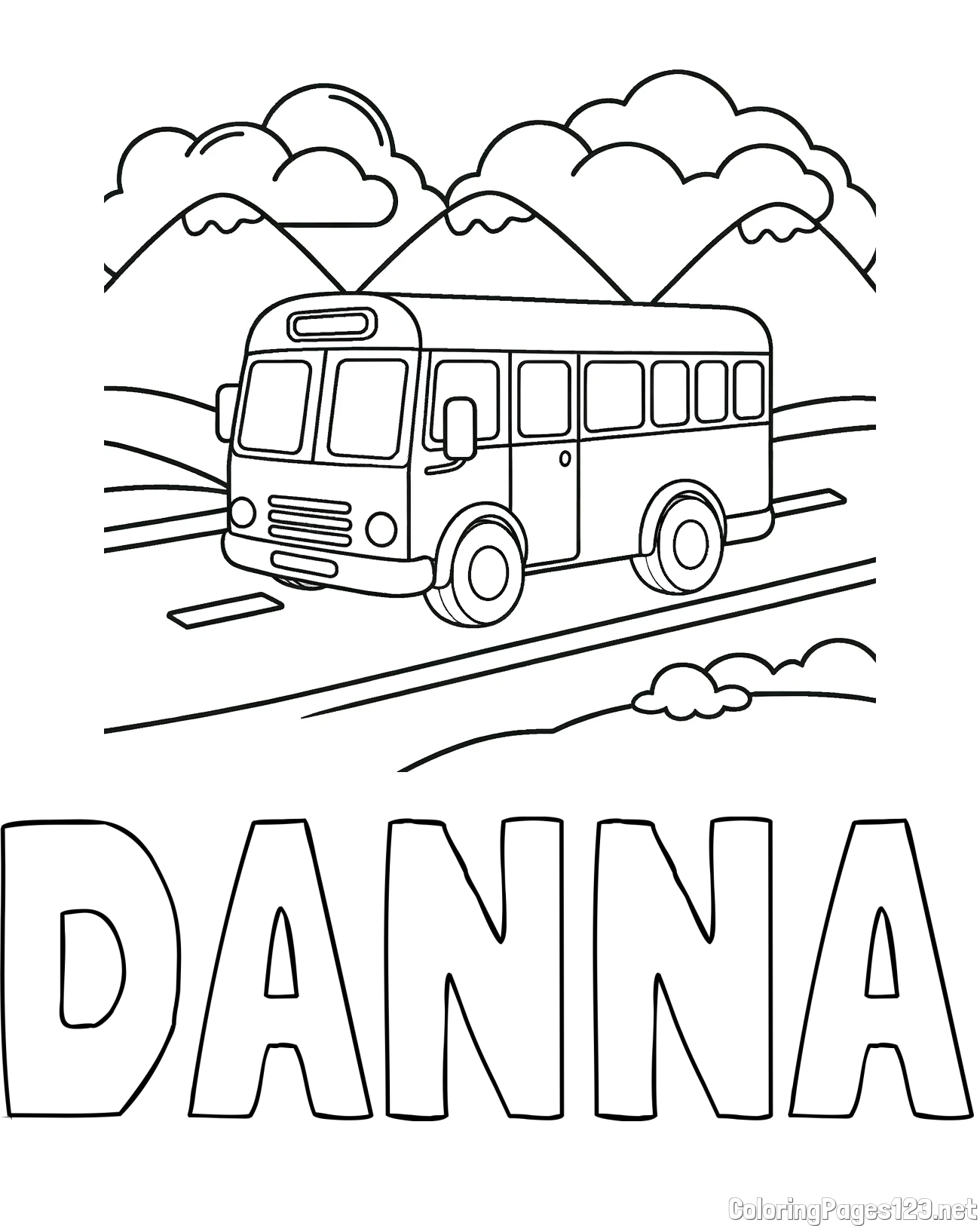 DANNA Coloring Page and Free Printable Coloring Page of a School Bus