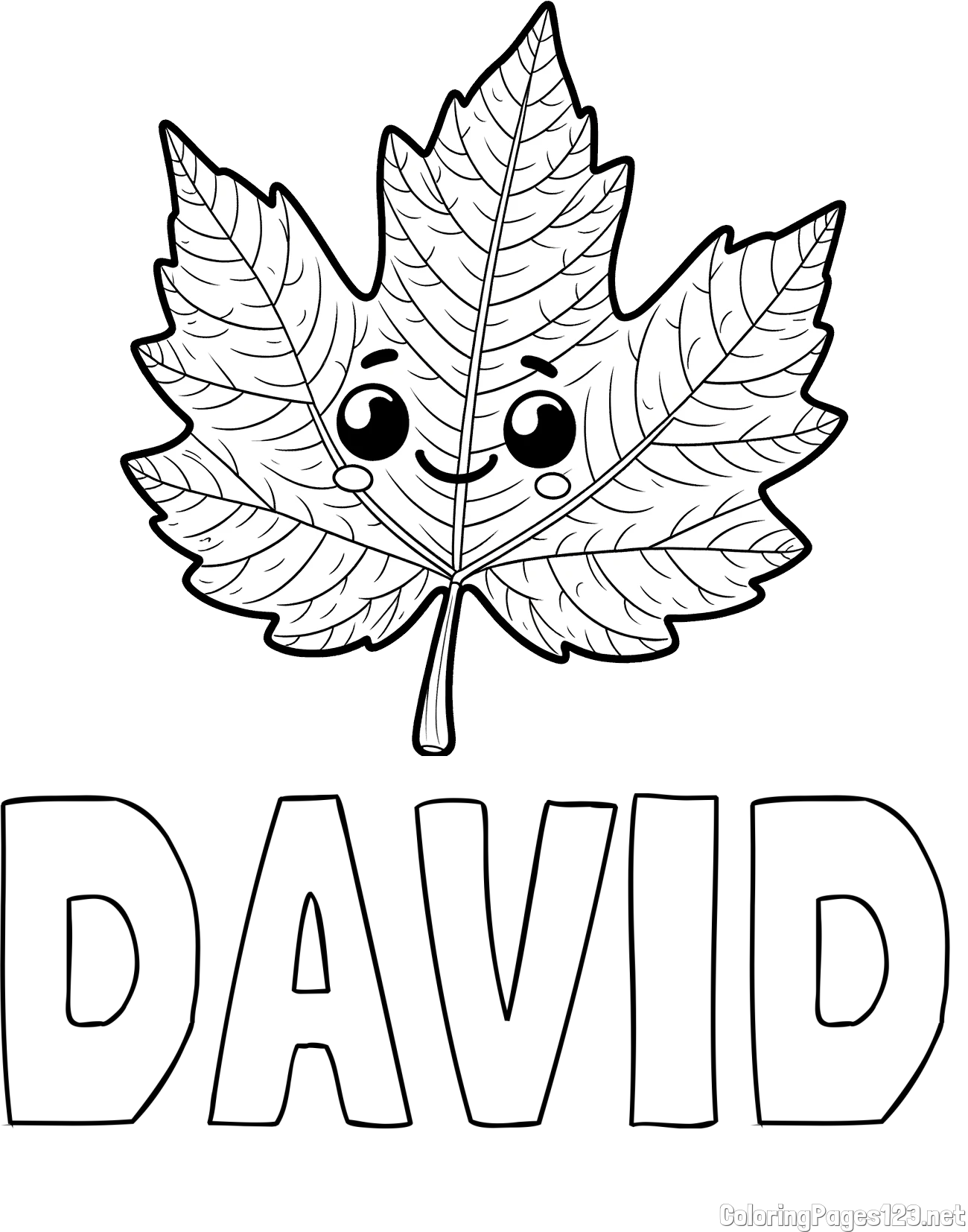 DAVID Coloring Page and Smiling Leaf Coloring Page for Kids