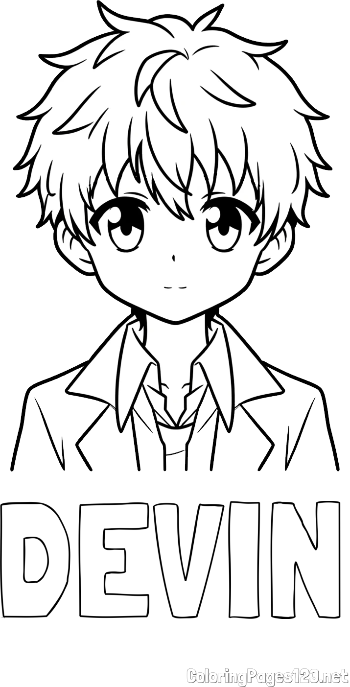 DEVIN Coloring Page and Coloring Page of a Cute Anime Boy