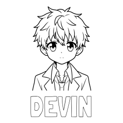 Online Created Coloring Page - DEVIN Coloring Page and Coloring Page of a Cute Anime Boy