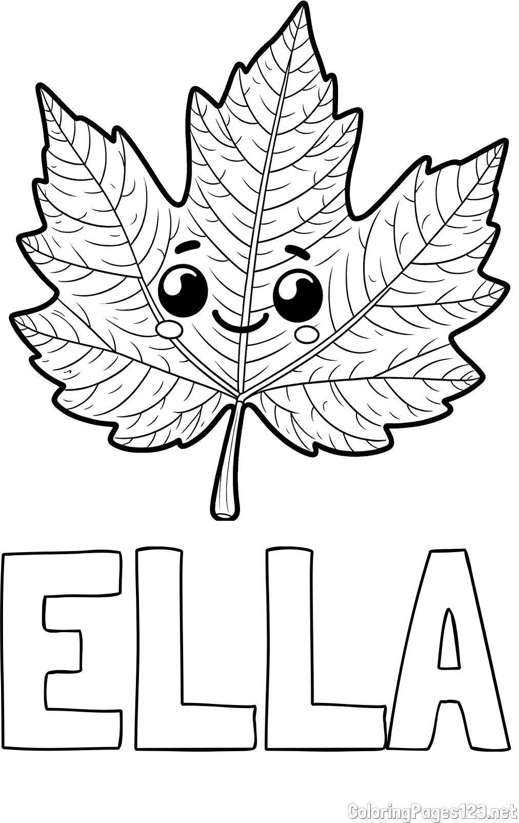 ELLA Coloring Page and Smiling Leaf Coloring Page for Kids