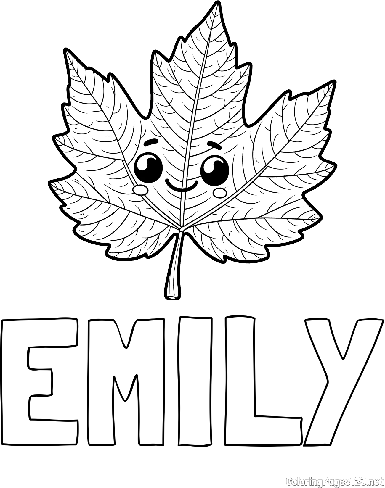 EMILY Coloring Page and Smiling Leaf Coloring Page for Kids