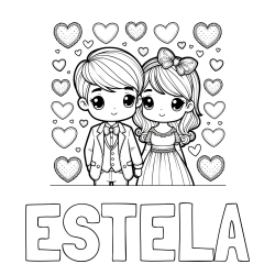 Online Created Coloring Page - ESTELA Coloring Page and Coloring Page of a Couple Surrounded by Hearts