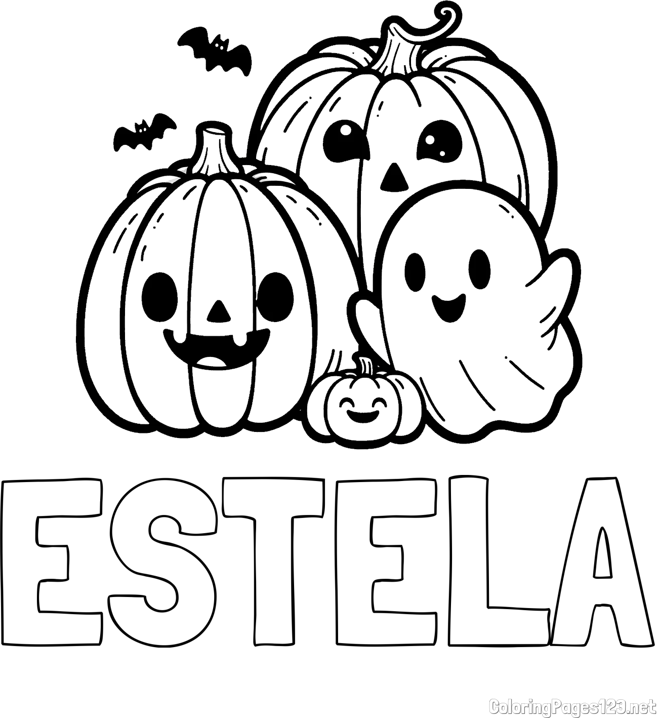 ESTELA Coloring Page and Halloween Pumpkin and Ghost Coloring Page