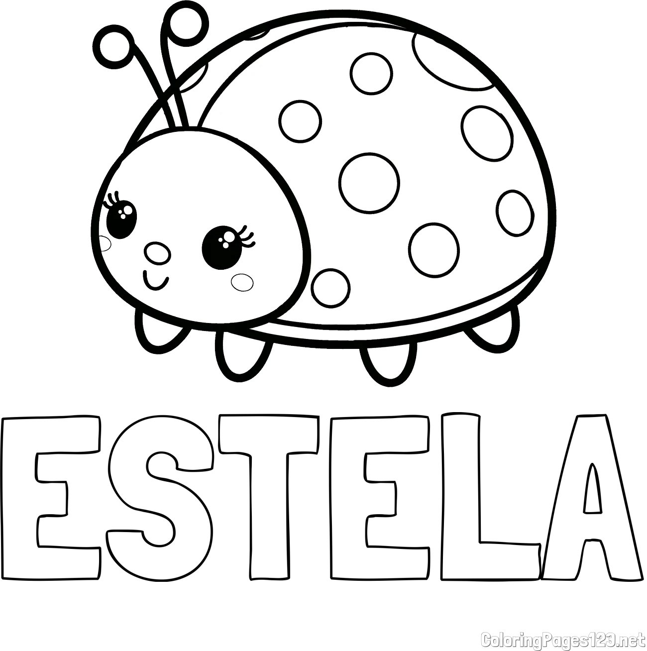 ESTELA Coloring Page and Smiling Ladybug Coloring Page