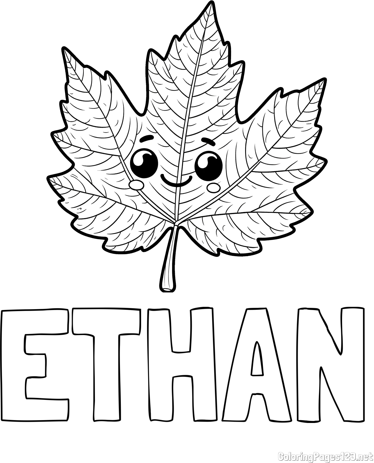 ETHAN Coloring Page and Smiling Leaf Coloring Page for Kids