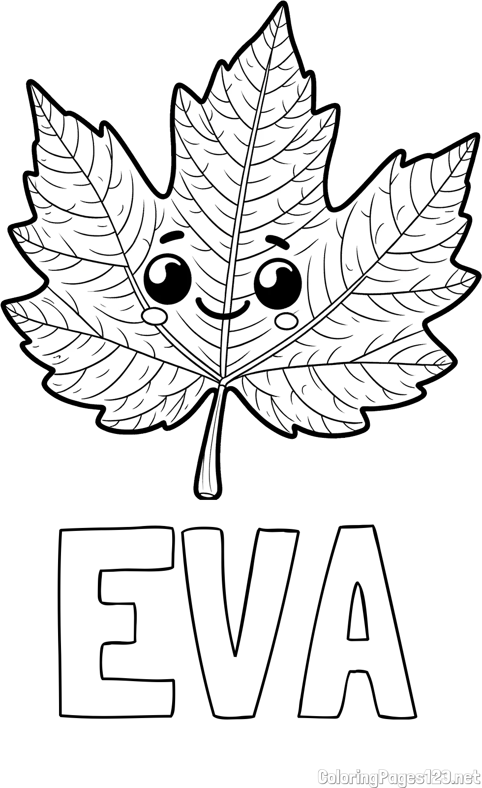 EVA Coloring Page and Smiling Leaf Coloring Page for Kids