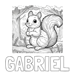 Online Created Coloring Page - GABRIEL Coloring Page and Coloring Page of a Squirrel in a Forest