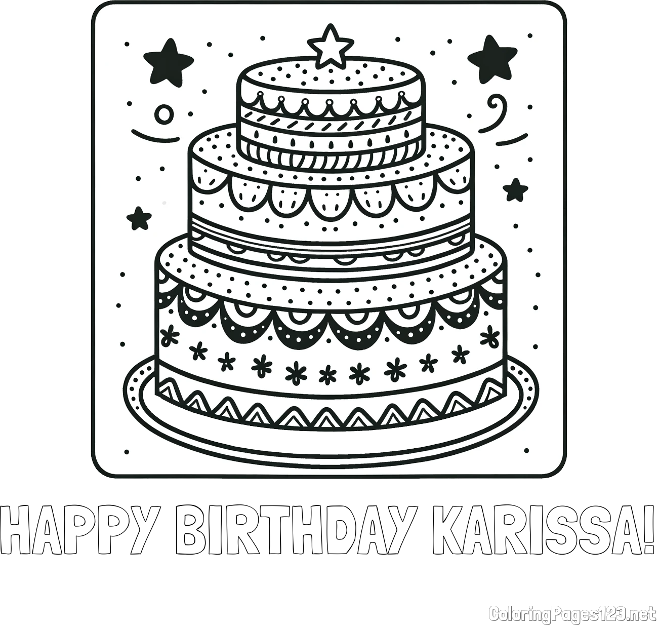 HAPPY BIRTHDAY KARISSA! Coloring Page and Big Cake Coloring Page