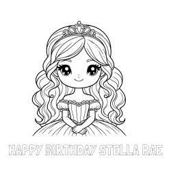 Online Created Coloring Page - HAPPY BIRTHDAY STELLA RAE Coloring Page and Coloring Page of a Cute Princess with Big Eyes